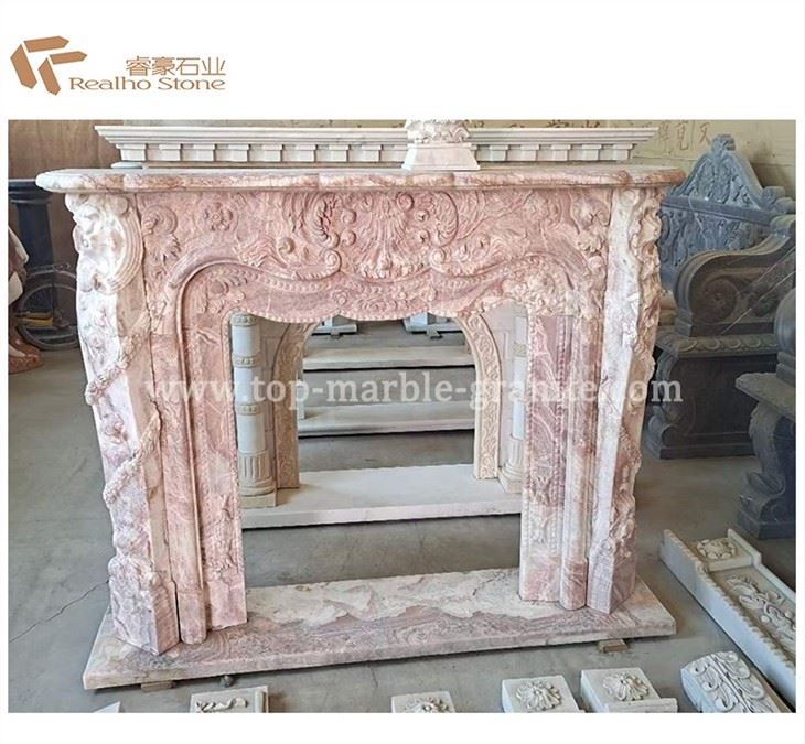 Pink marble fireplace